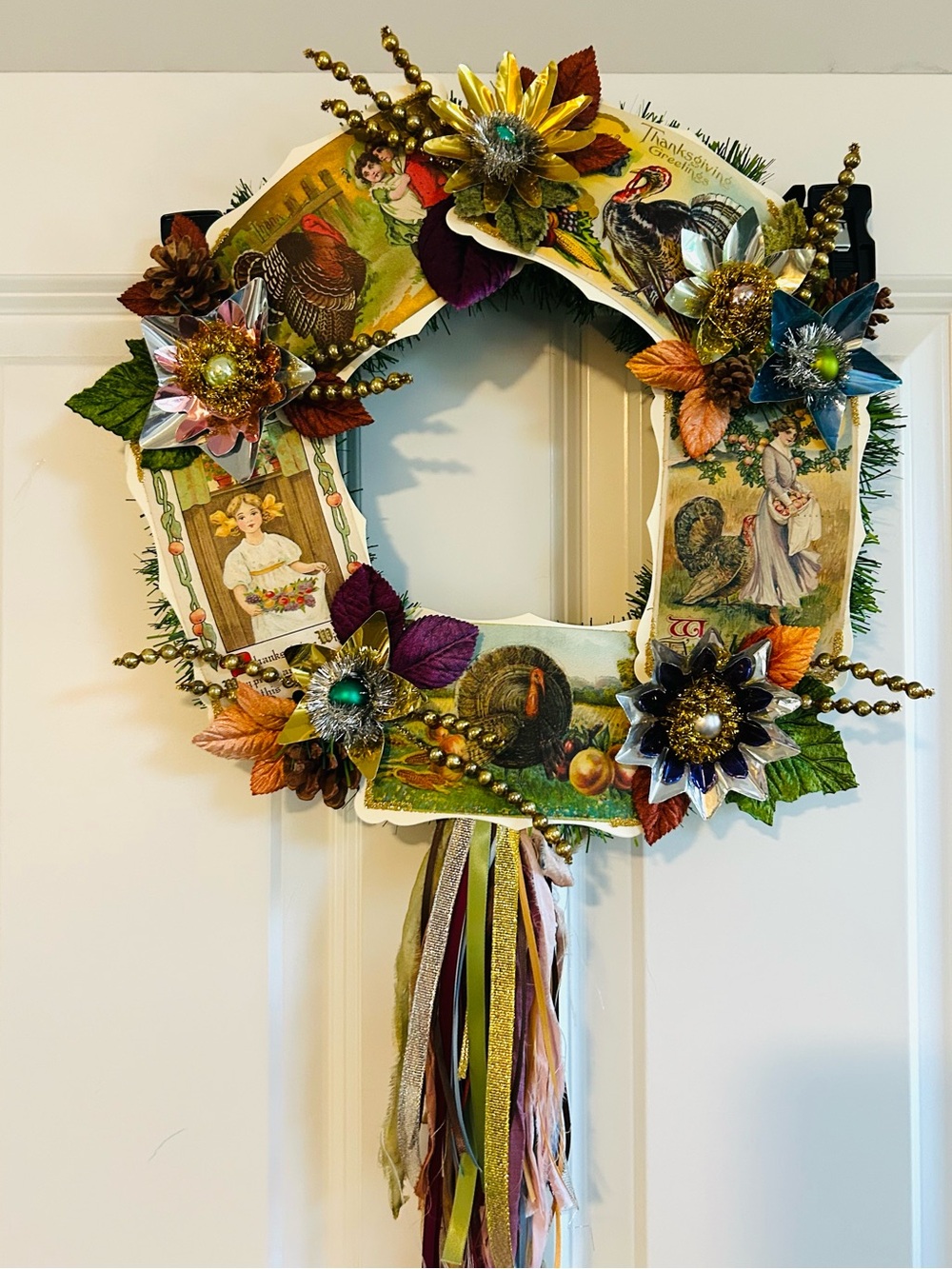 Vintage Repurposed Fall Festive Holiday Wreath